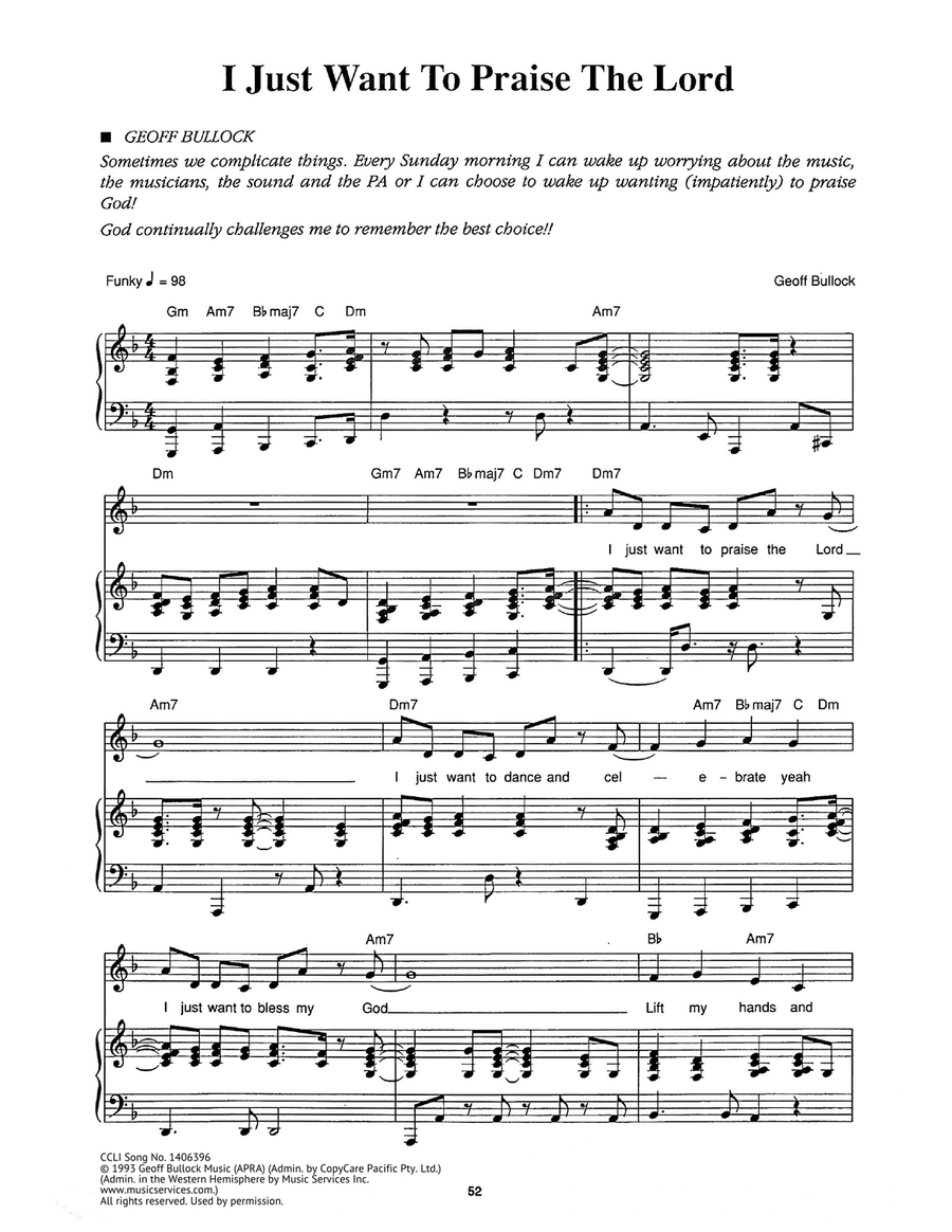 I Just Want To Praise The Lord Piano, Vocal scores gallery preview page 1