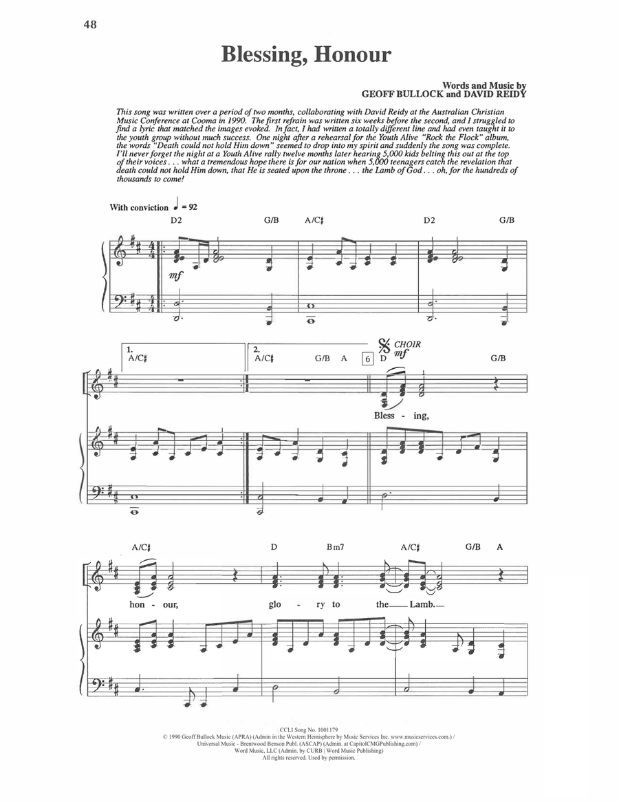 Blessing, Honour Blessing, Honour Piano, Vocal scores gallery preview page 1