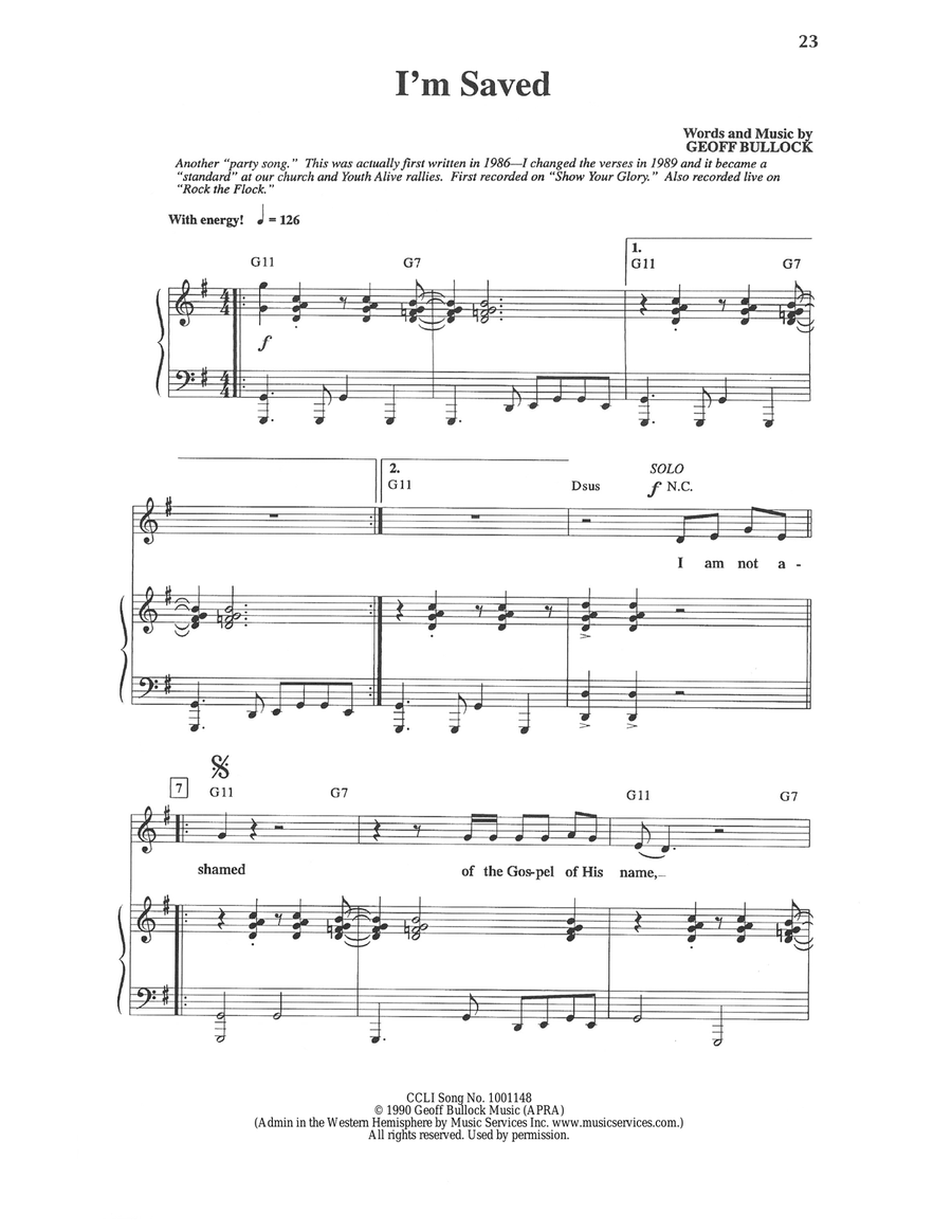 I'm Saved (I Am Not Ashamed) Piano, Vocal scores gallery preview page 1