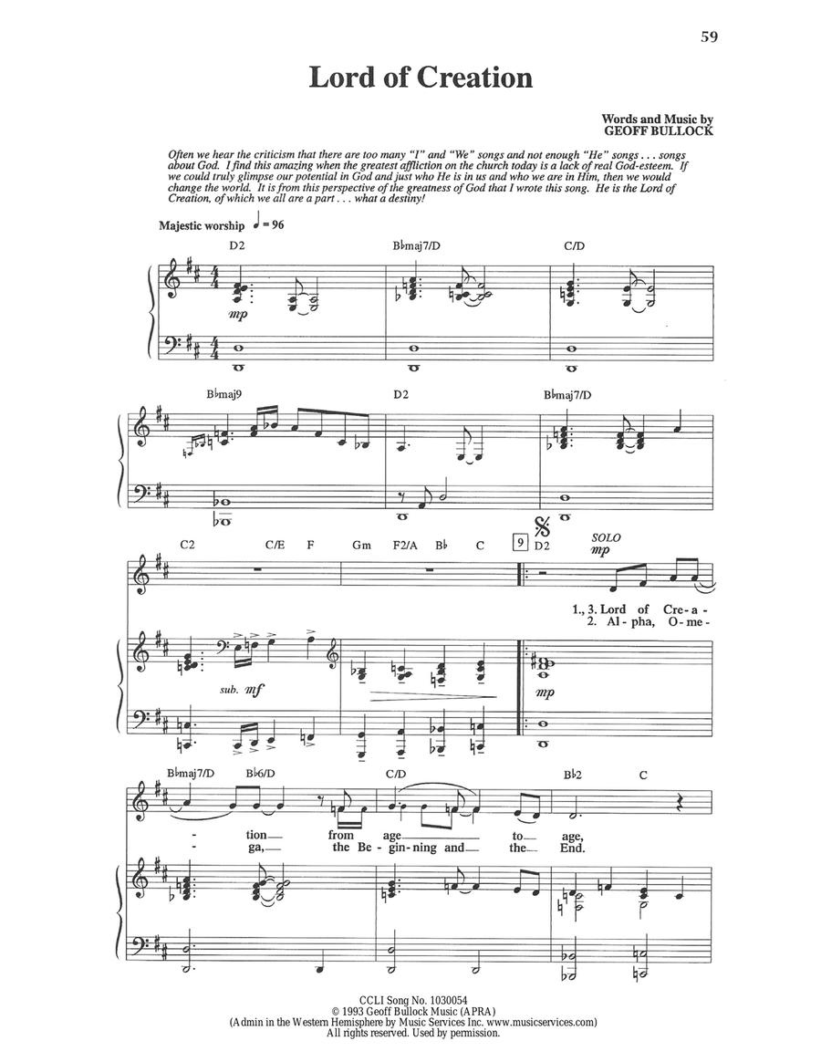 Lord of Creation Lord of Creation Piano, Vocal scores gallery preview page 1