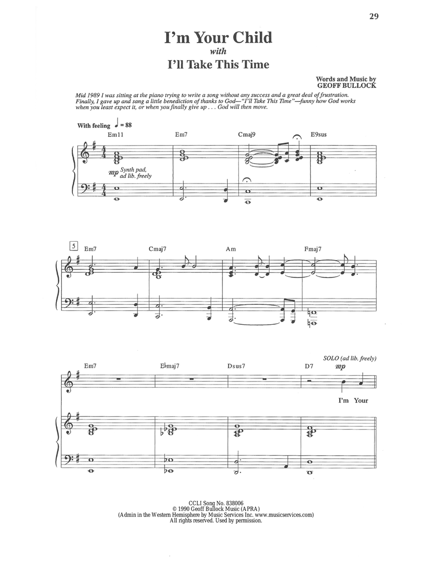 I'm Your Child / I'll Take This Time Piano, Vocal scores gallery preview page 1