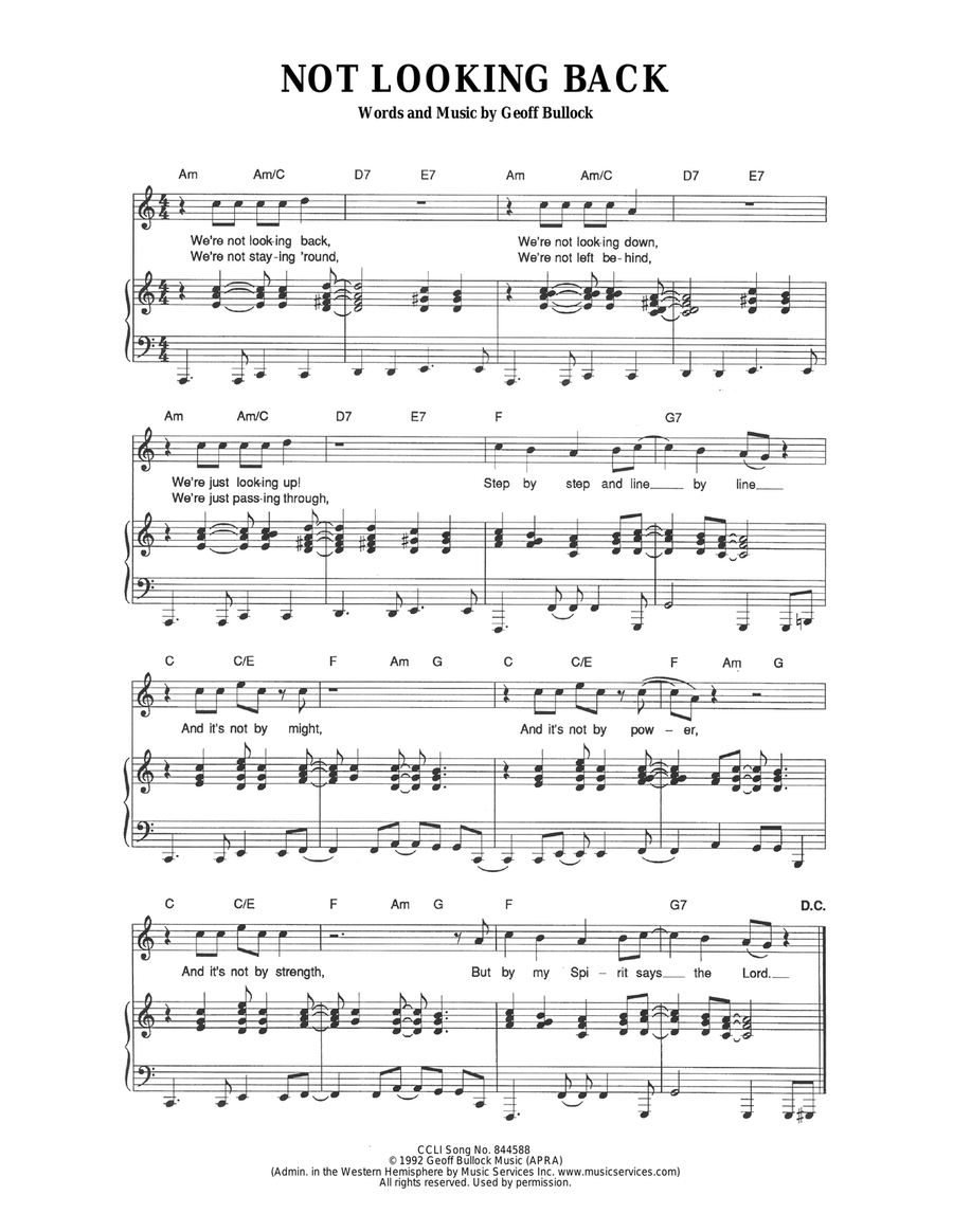 Not Looking Back Not Looking Back Piano, Vocal scores gallery preview page 1
