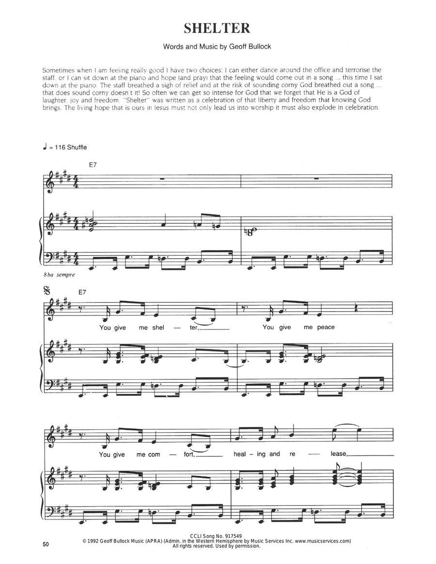 Shelter Shelter Piano, Vocal scores gallery preview page 1