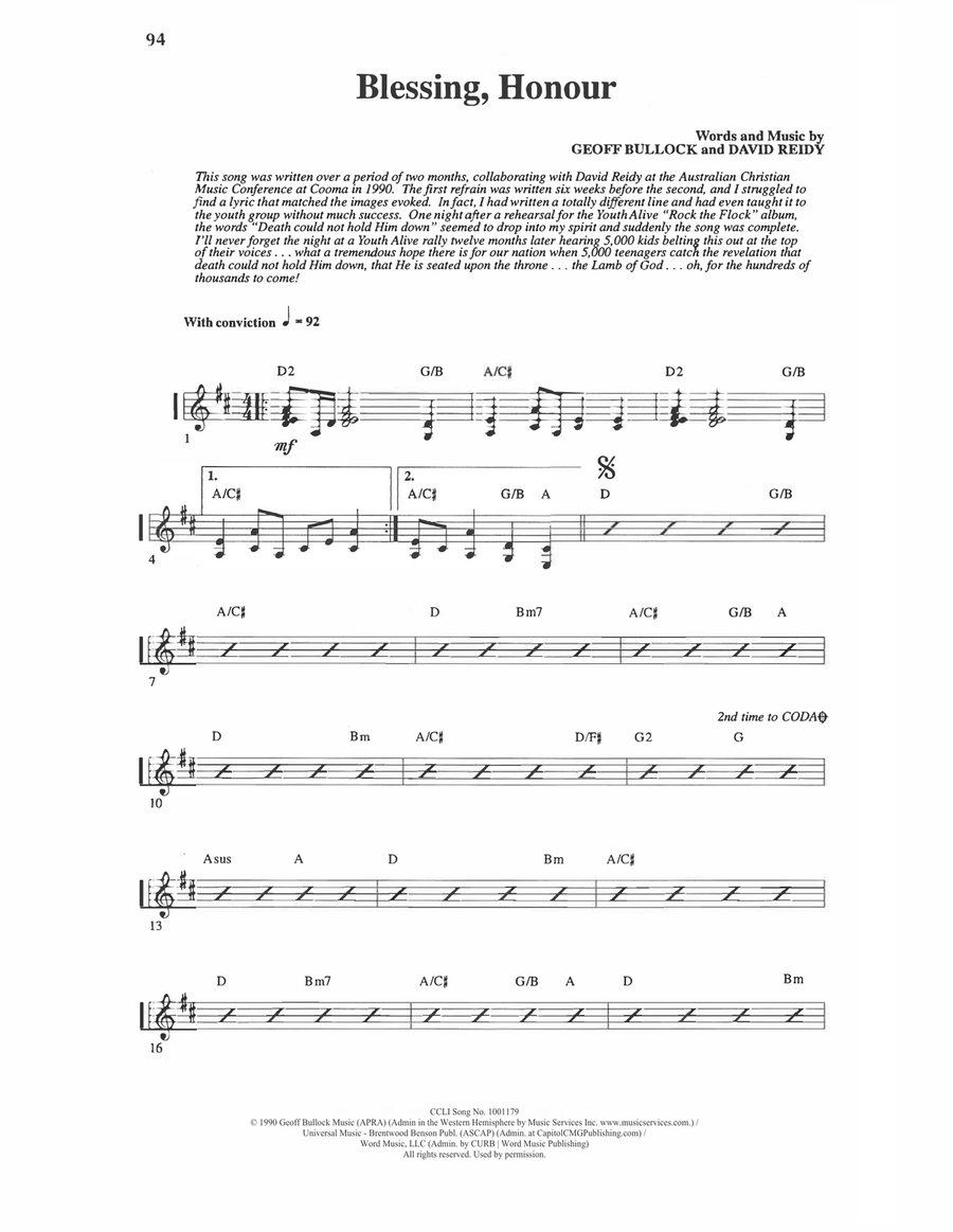 Blessing, Honour (Rhythm Chart) Piano scores gallery preview page 1