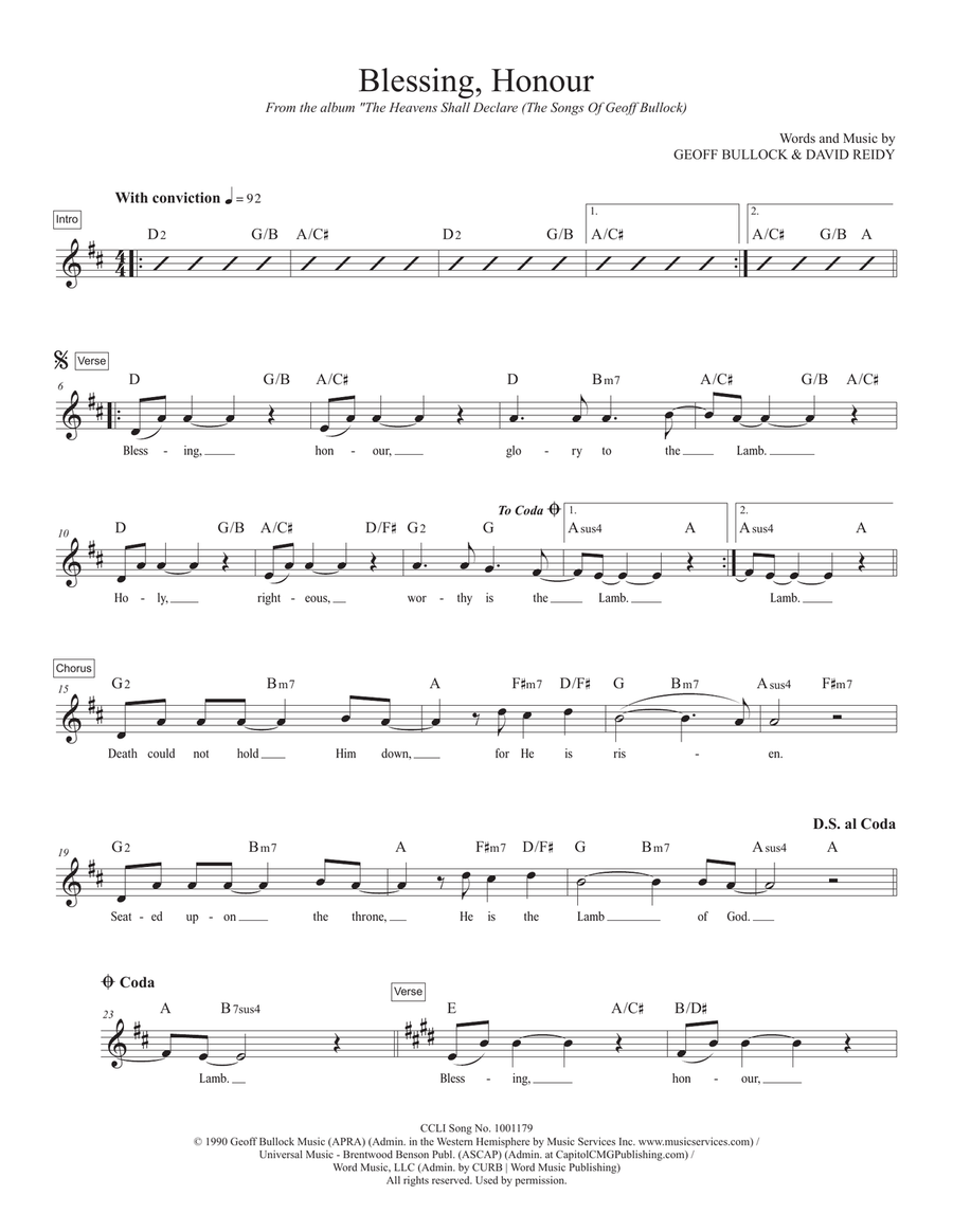 Blessing, Honour Blessing, Honour Piano scores gallery preview page 1