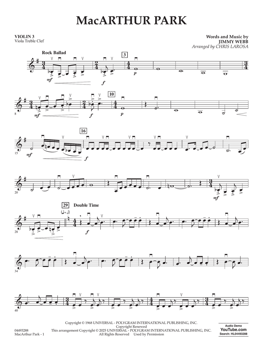 MacArthur Park (arr. Chris Larosa) - Violin 3 (Viola Treble Clef) String Orchestra scores gallery preview page 1