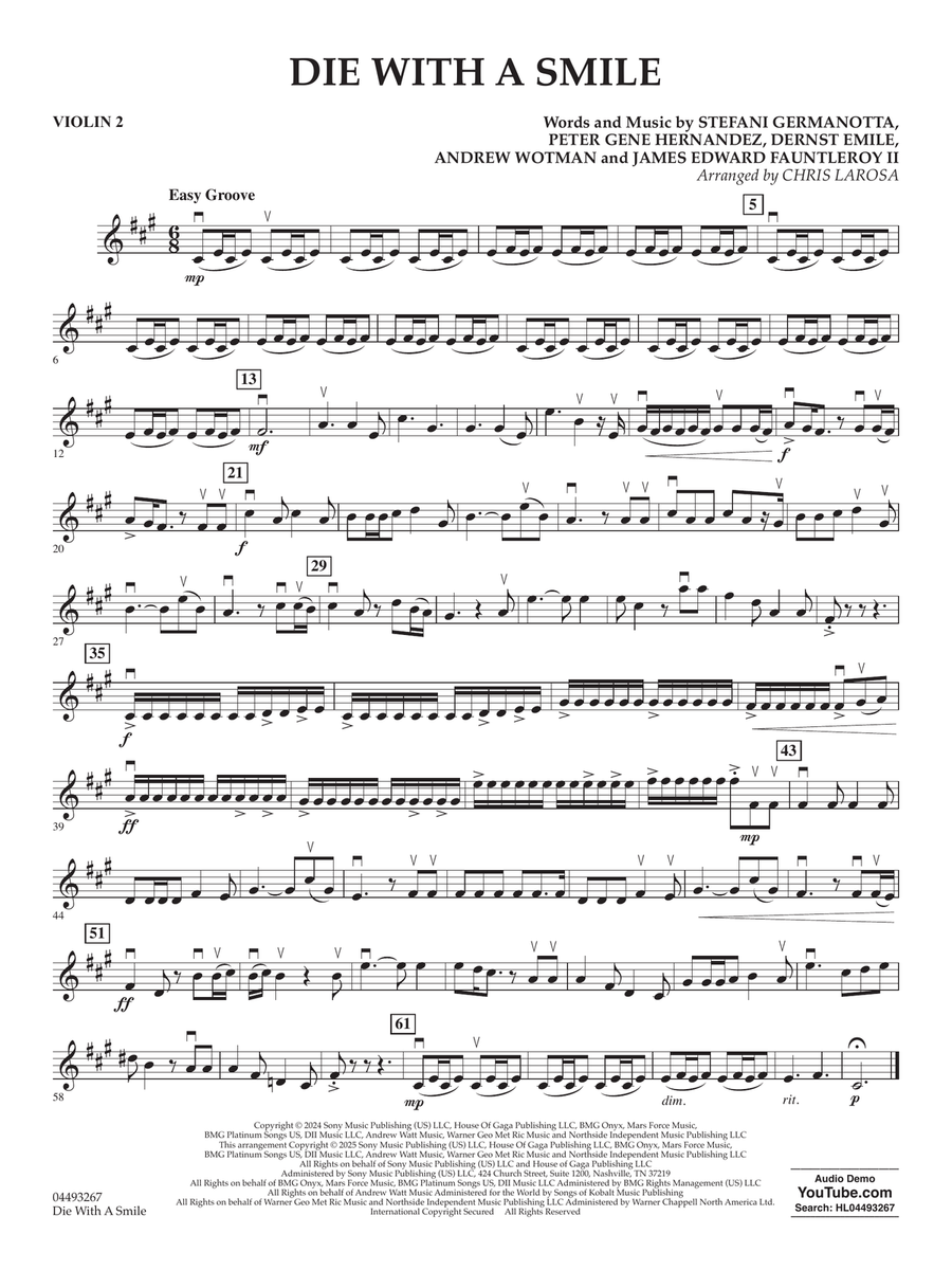 Die With A Smile (arr. Chris Larosa) - Violin 2 String Orchestra scores gallery preview page 1