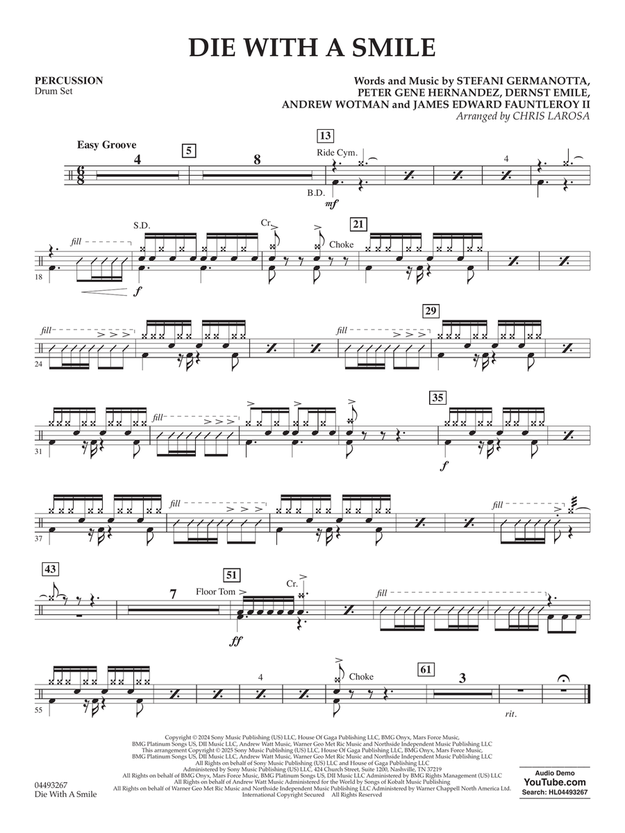 Die With A Smile (arr. Chris Larosa) - Percussion String Orchestra scores gallery preview page 1
