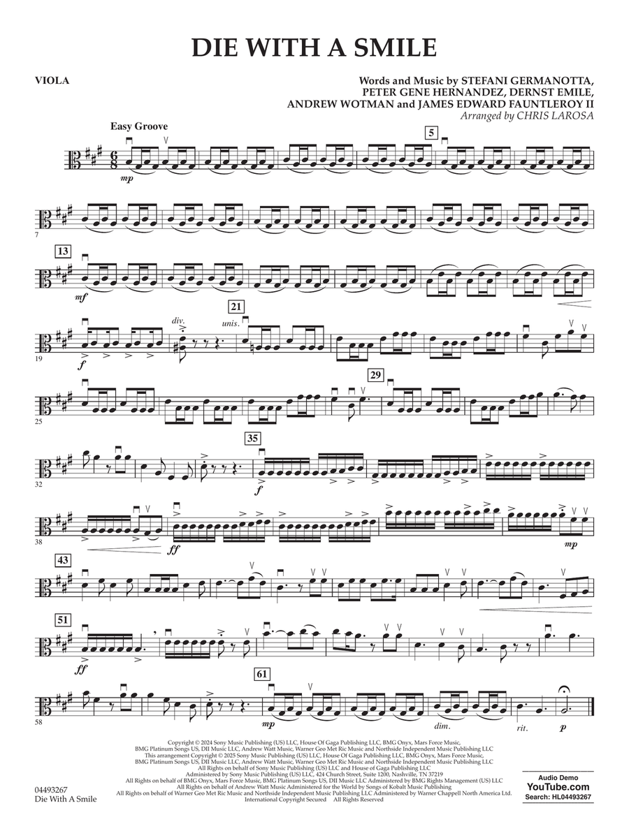 Die With A Smile (arr. Chris Larosa) - Viola String Orchestra scores gallery preview page 1