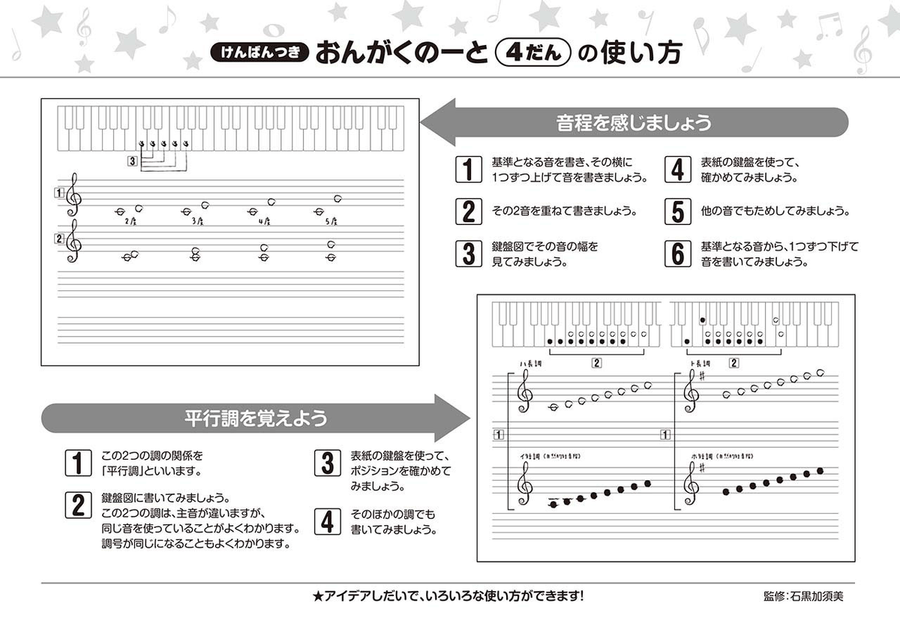 Music Pad for Children - 4 staves per page with keyboard illustration Piano scores gallery preview page 2