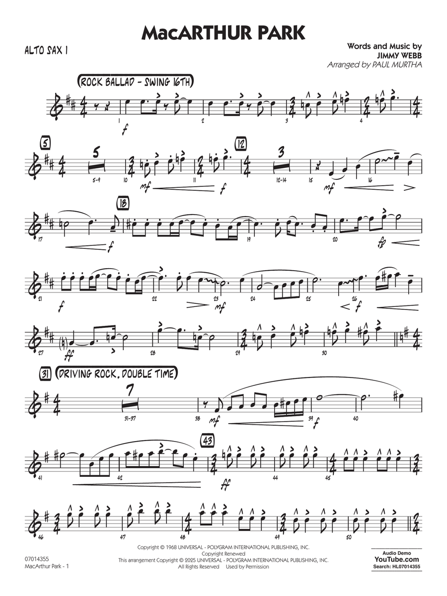 MacArthur Park (arr. Paul Murtha) - Alto Sax 1 Jazz Ensemble scores gallery preview page 1