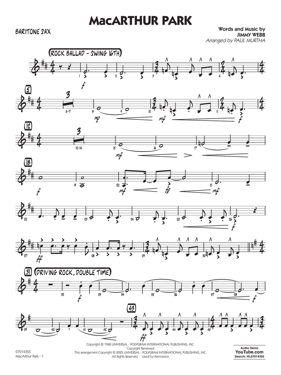 MacArthur Park (arr. Paul Murtha) - Baritone Sax Jazz Ensemble scores gallery preview page 1