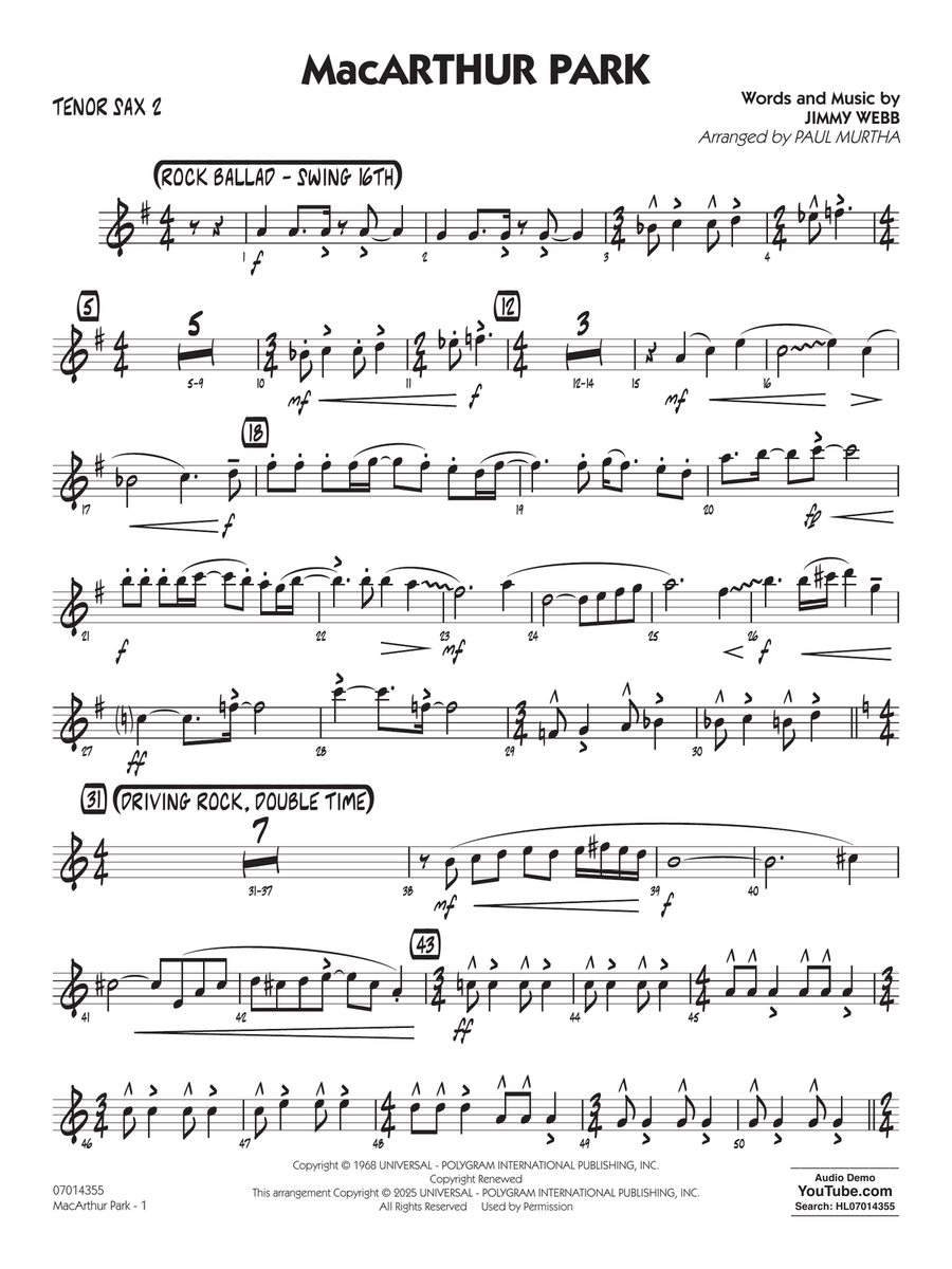 MacArthur Park (arr. Paul Murtha) - Tenor Sax 2 Jazz Ensemble scores gallery preview page 1