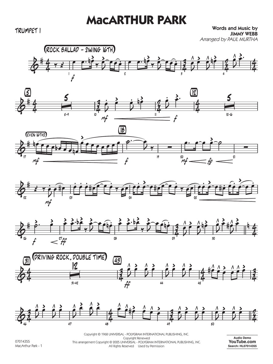 MacArthur Park (arr. Paul Murtha) - Trumpet 1 Jazz Ensemble scores gallery preview page 1