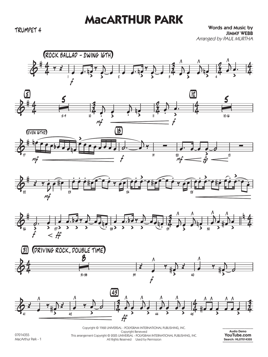 MacArthur Park (arr. Paul Murtha) - Trumpet 4 Jazz Ensemble scores gallery preview page 1