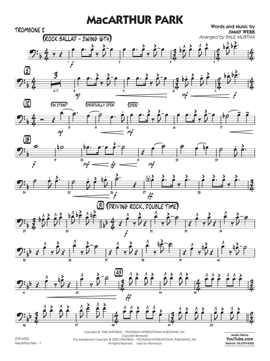 MacArthur Park (arr. Paul Murtha) - Trombone 2 Jazz Ensemble scores gallery preview page 1
