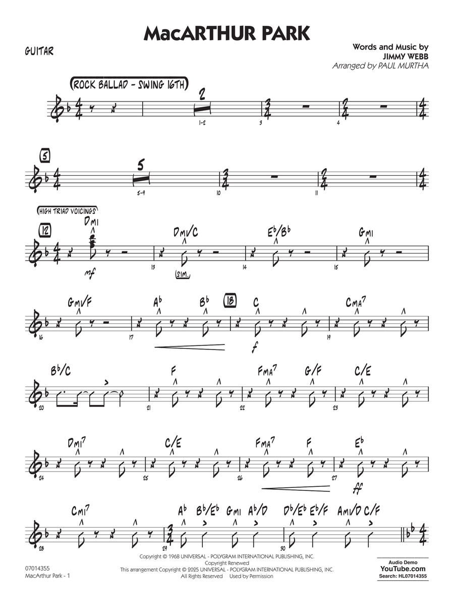 MacArthur Park (arr. Paul Murtha) - Guitar Jazz Ensemble scores gallery preview page 1