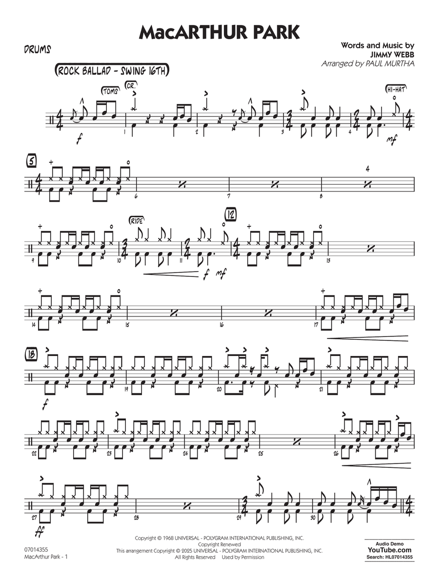 MacArthur Park (arr. Paul Murtha) - Drums Jazz Ensemble scores gallery preview page 1