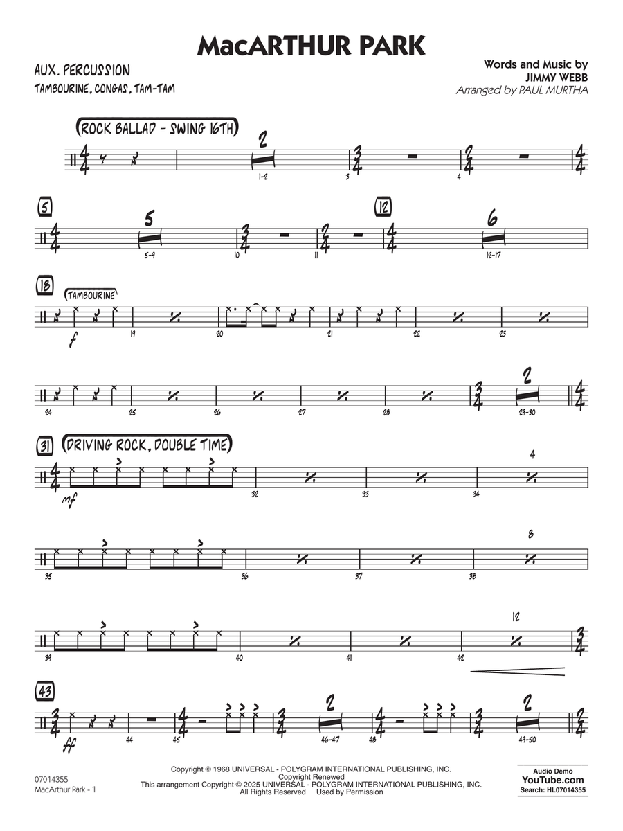 MacArthur Park (arr. Paul Murtha) - Aux Percussion Jazz Ensemble scores gallery preview page 1