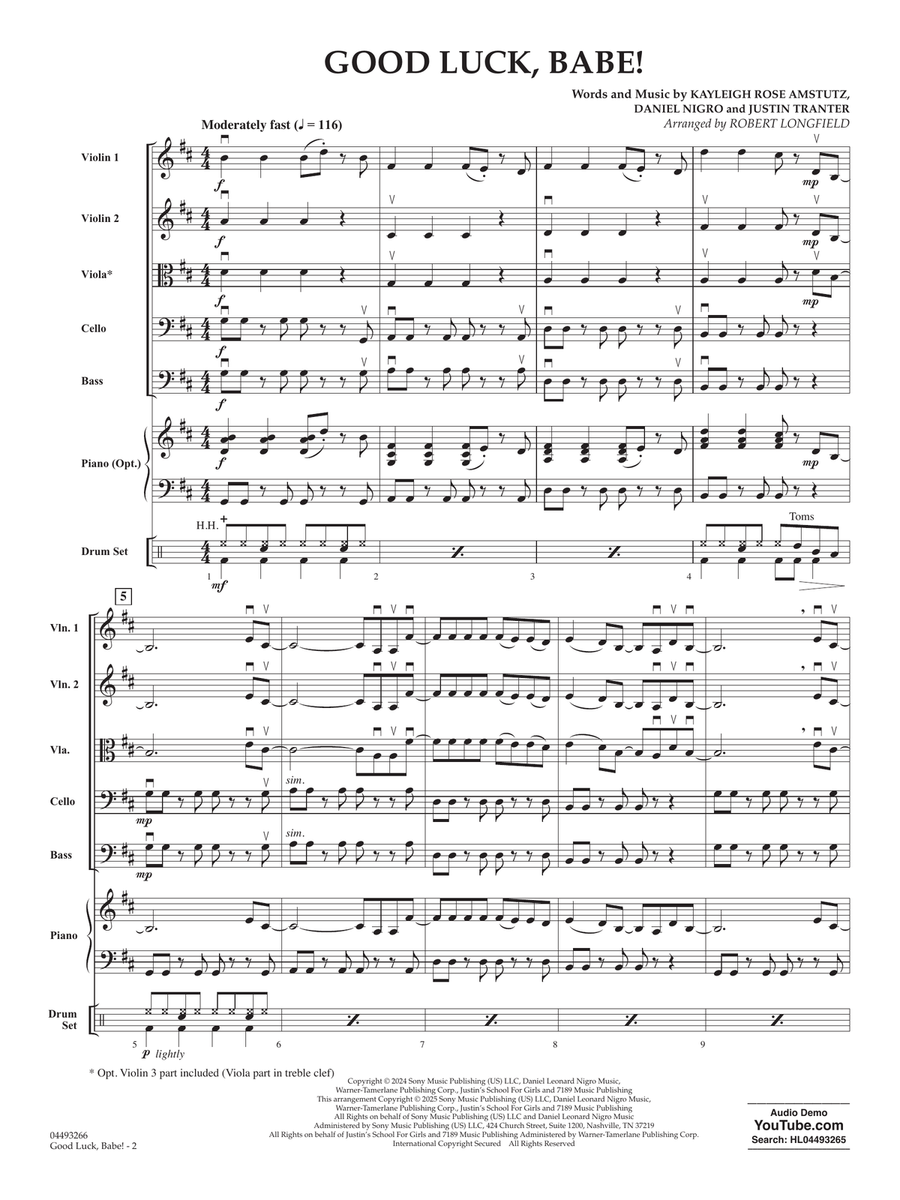 Good Luck, Babe! (arr. Robert Longfield) - Conductor Score (Full Score) String Orchestra scores gallery preview page 2