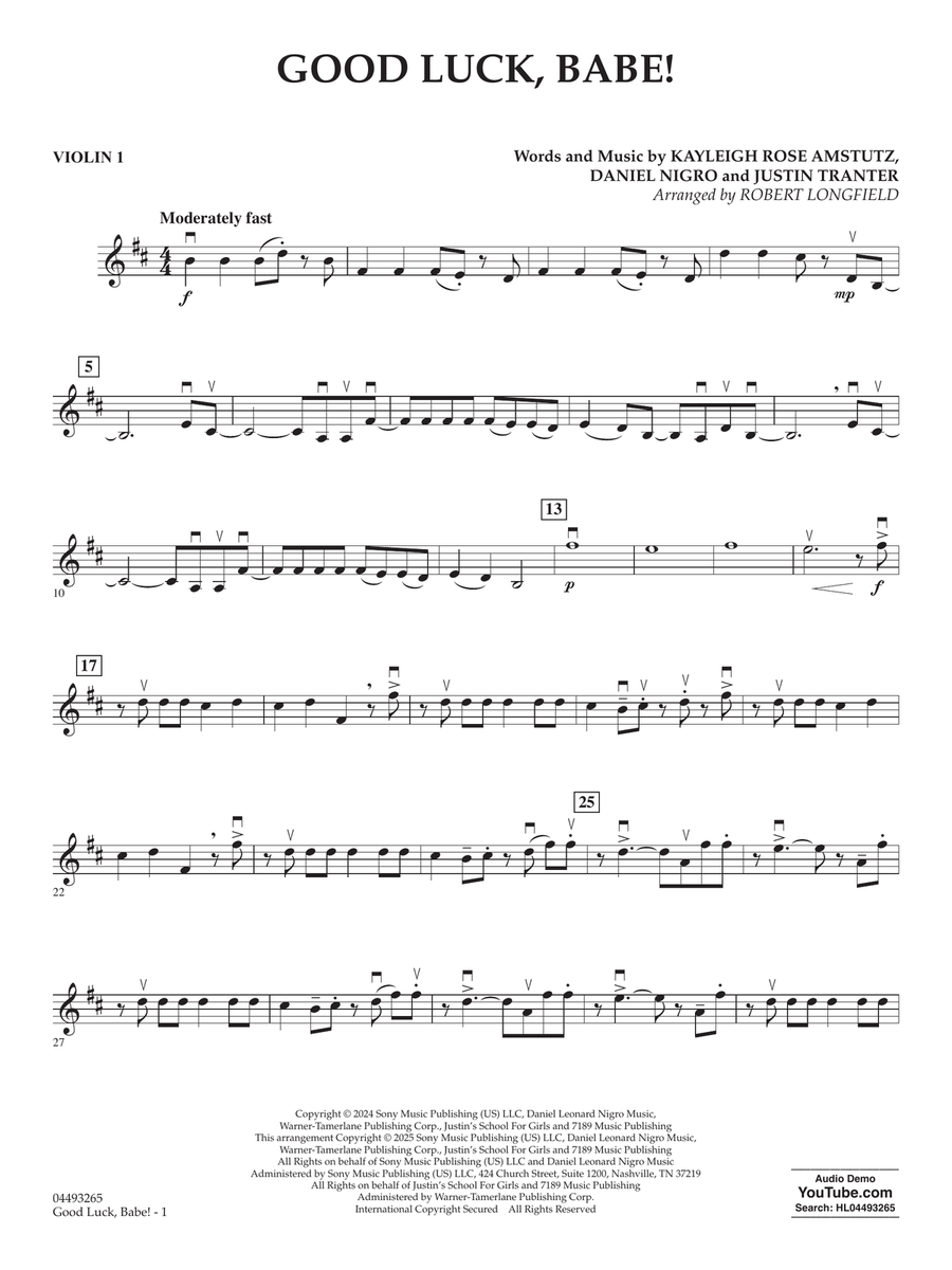 Good Luck, Babe! (arr. Robert Longfield) - Violin 1 String Orchestra scores gallery preview page 1