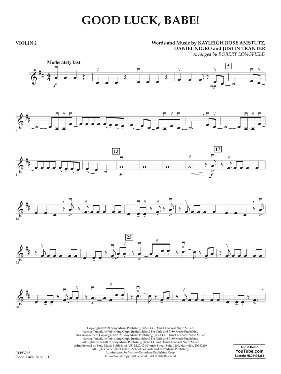 Good Luck, Babe! (arr. Robert Longfield) - Violin 2 String Orchestra scores gallery preview page 1
