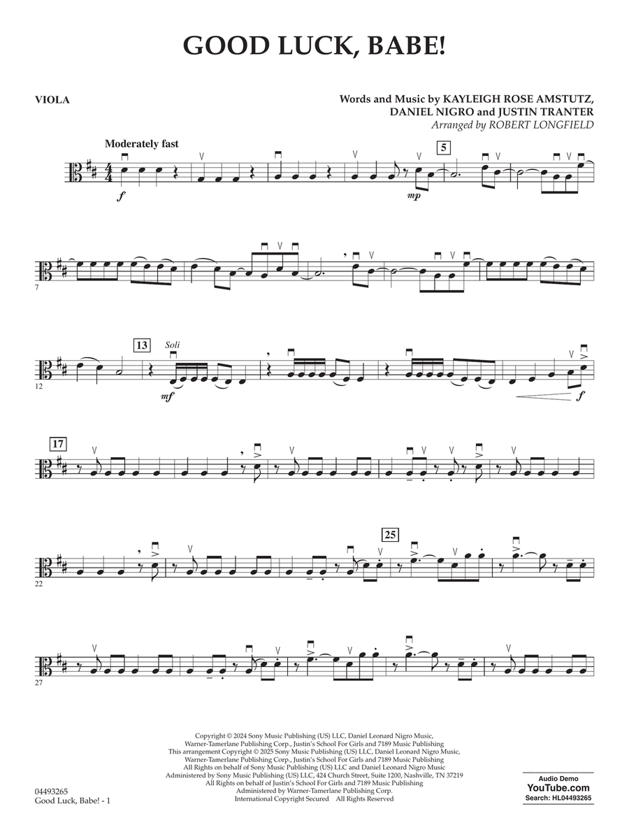 Good Luck, Babe! (arr. Robert Longfield) - Viola String Orchestra scores gallery preview page 1