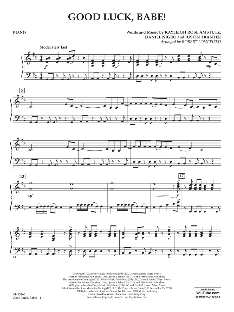 Good Luck, Babe! (arr. Robert Longfield) - Piano String Orchestra scores gallery preview page 1