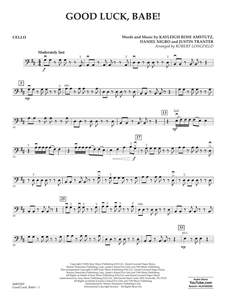 Good Luck, Babe! (arr. Robert Longfield) - Cello String Orchestra scores gallery preview page 1