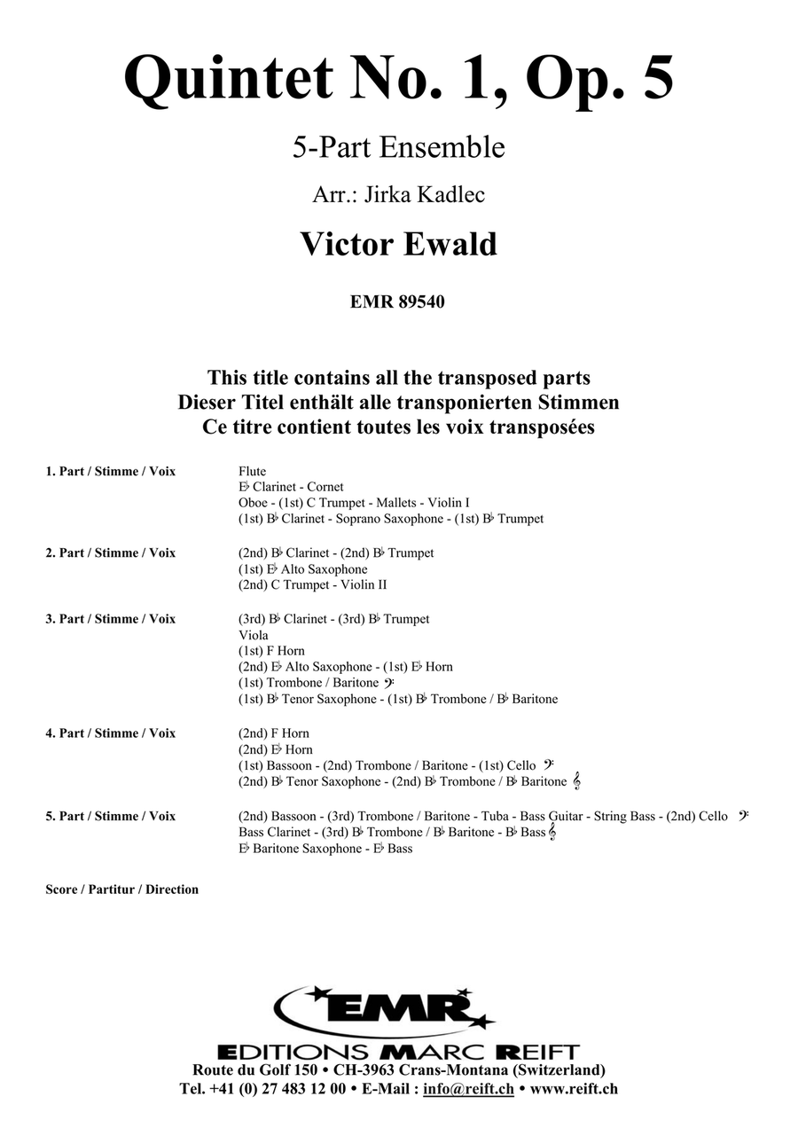 Quintet No. 1, Op. 5 Quintet No. 1, Op. 5 Score scores gallery preview page 2