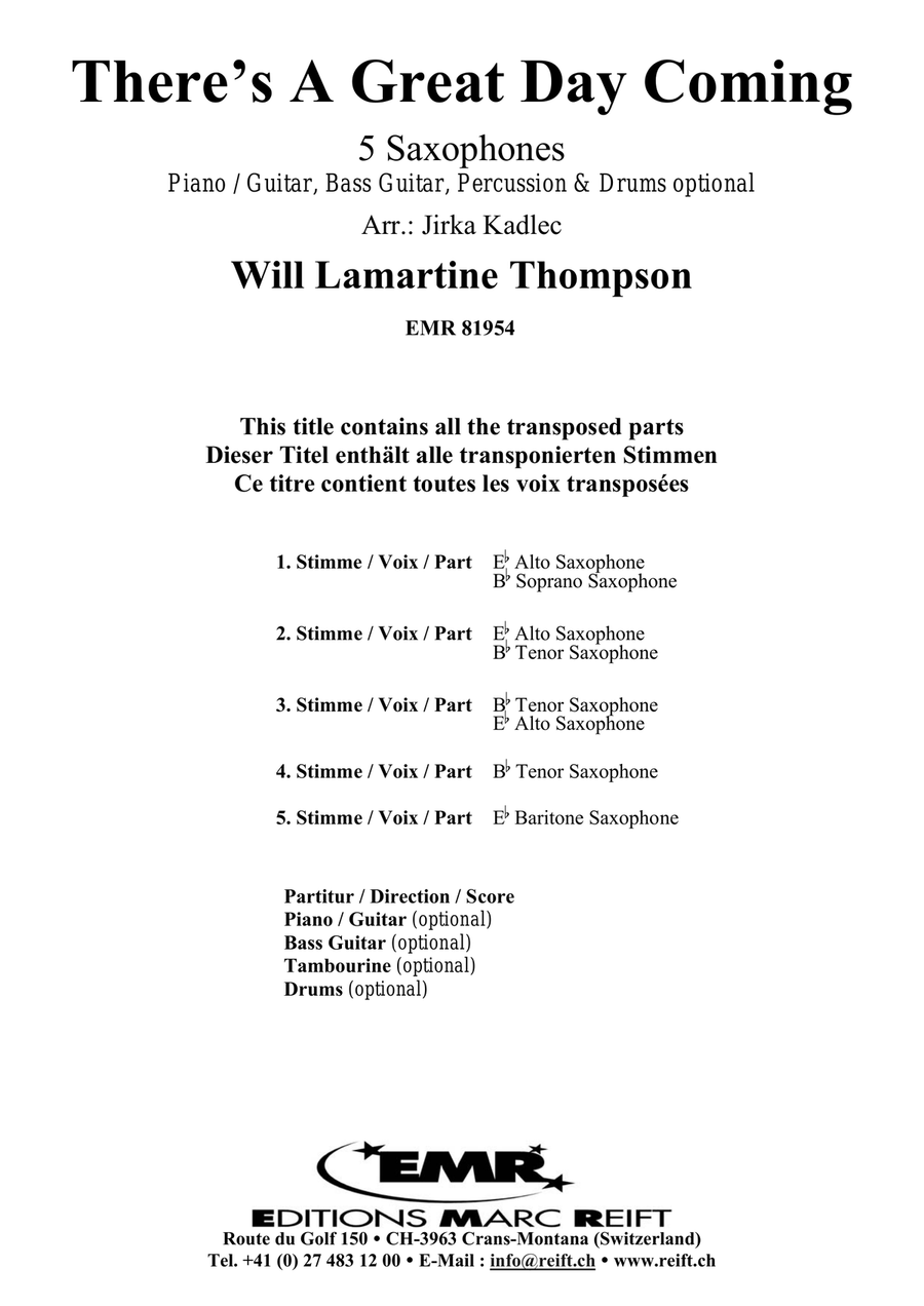 There's A Great Day Coming Saxophone Quintet scores gallery preview page 2