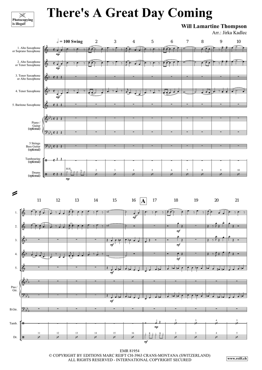 There's A Great Day Coming Saxophone Quintet scores gallery preview page 3