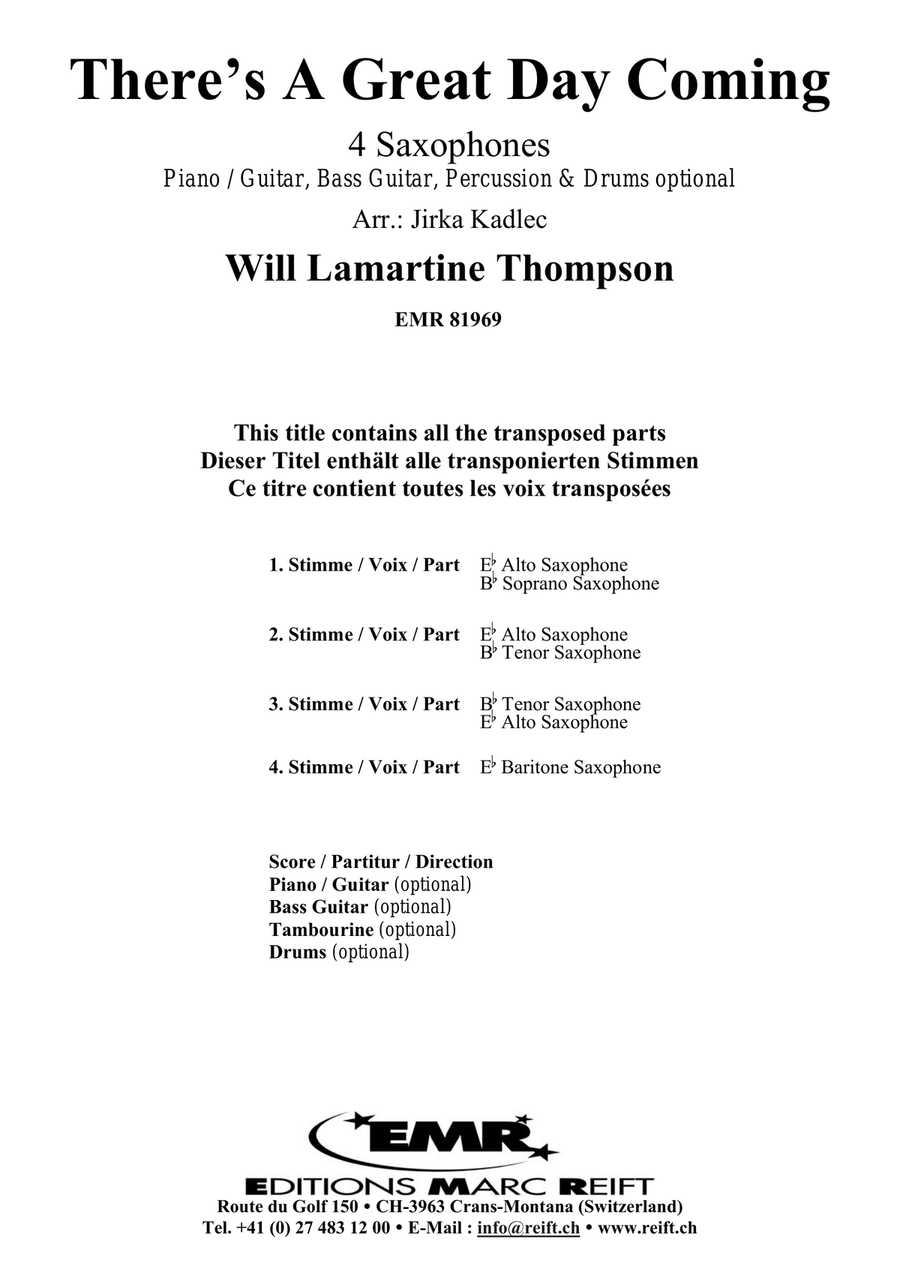 There's A Great Day Coming Saxophone Quartet scores gallery preview page 2