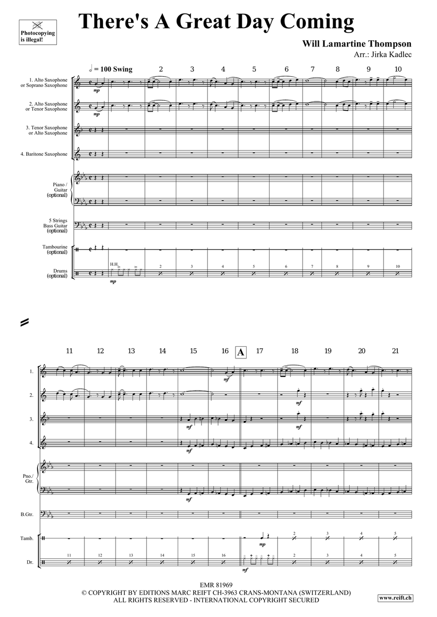 There's A Great Day Coming Saxophone Quartet scores gallery preview page 3