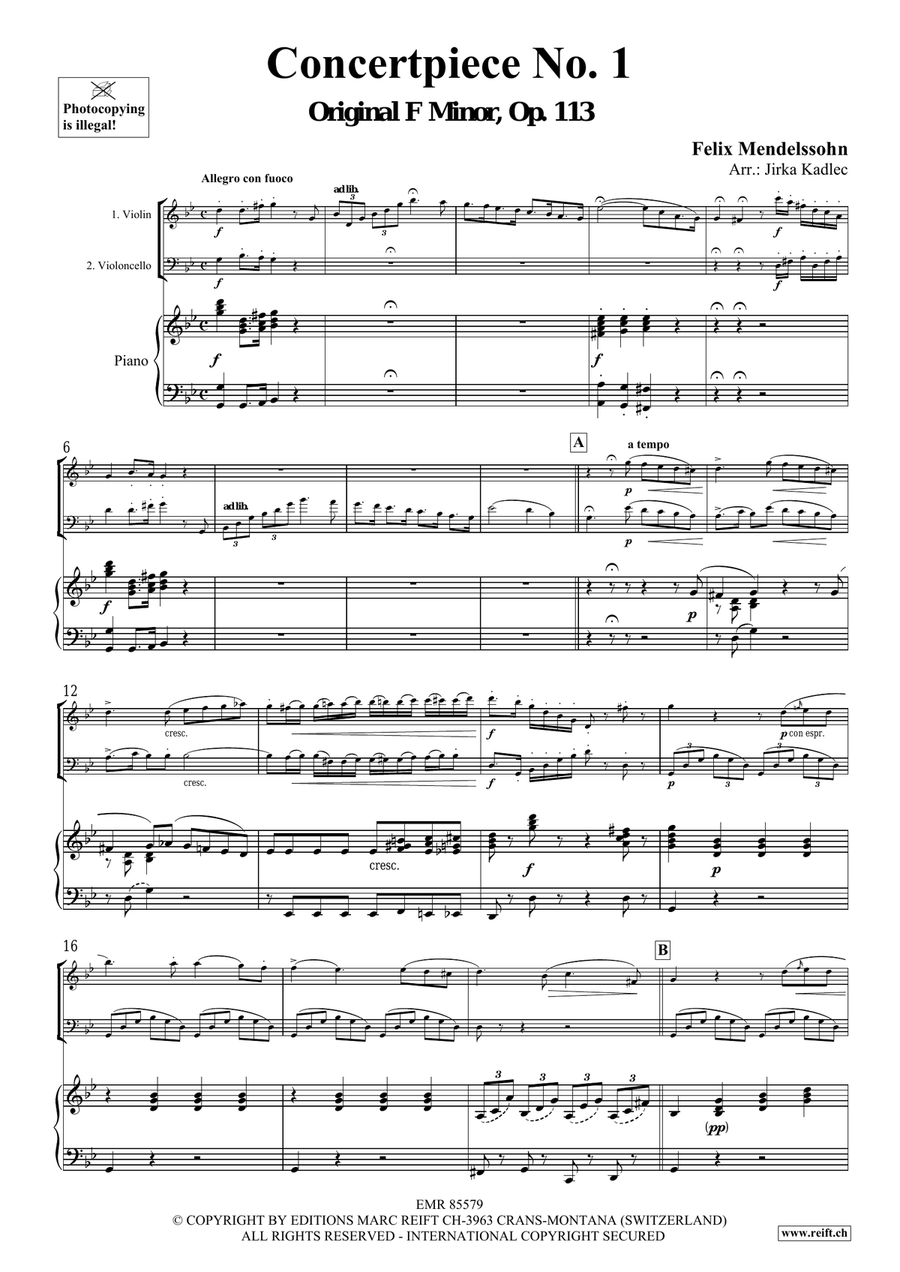 Concertpiece No. 1 by Felix Bartholdy Mendelssohn Piano Trio - Sheet Music page 3