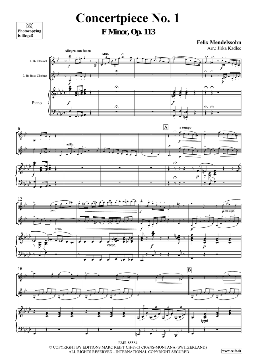 Concertpiece No. 1 by Felix Bartholdy Mendelssohn Bass Clarinet - Sheet Music page 3