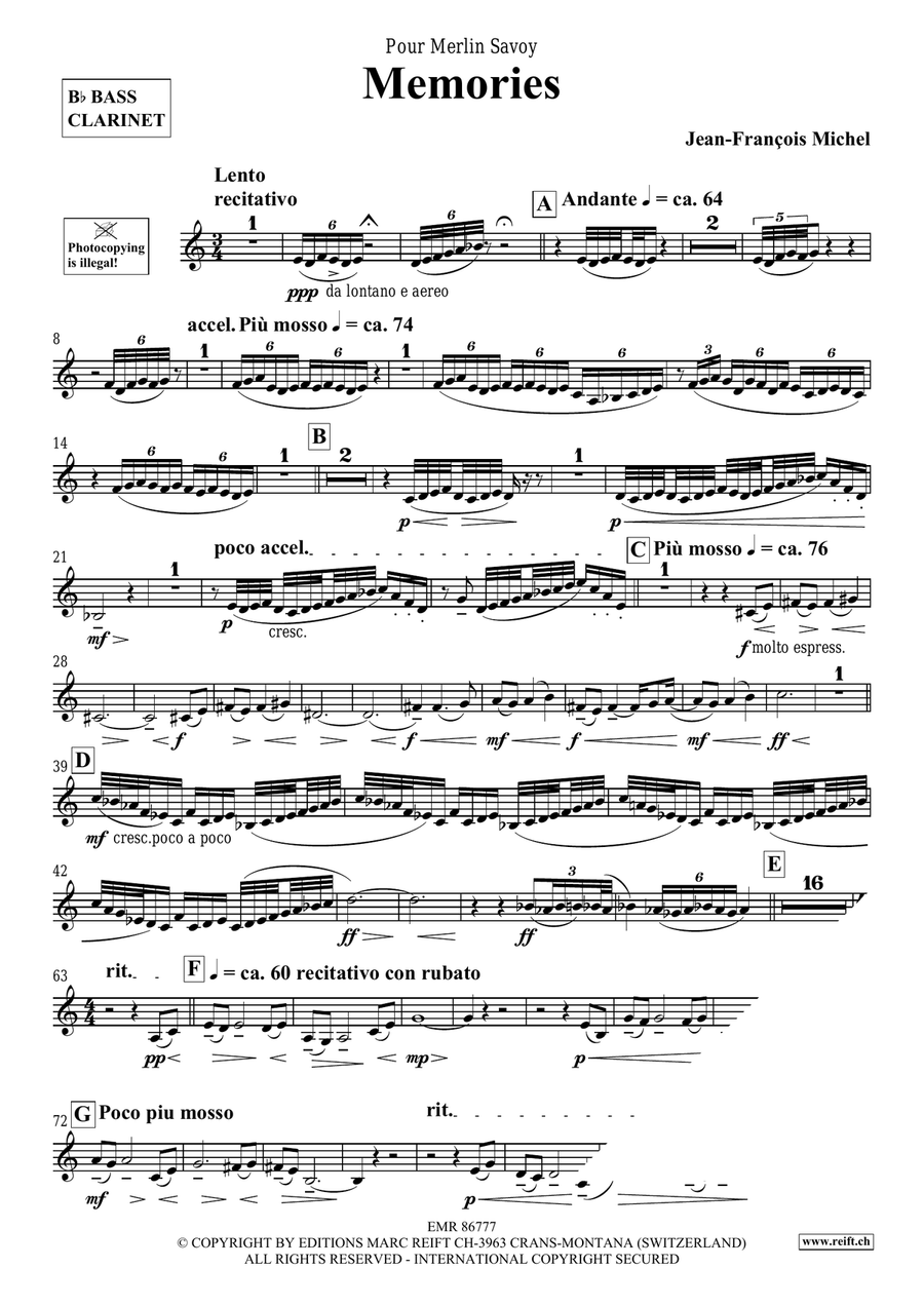 Memories Memories Bass Clarinet scores gallery preview page 4