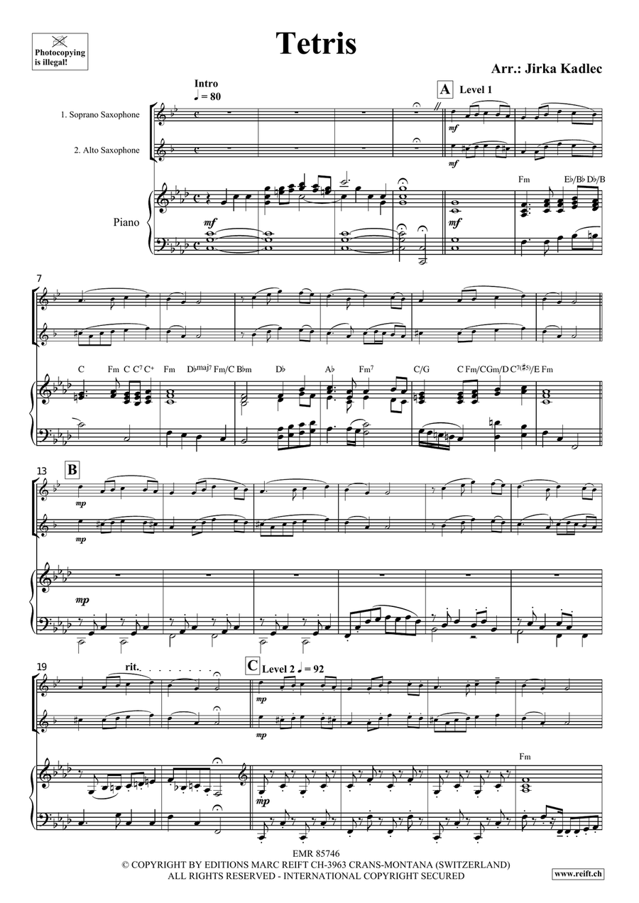 Tetris Tetris Soprano Saxophone scores gallery preview page 3