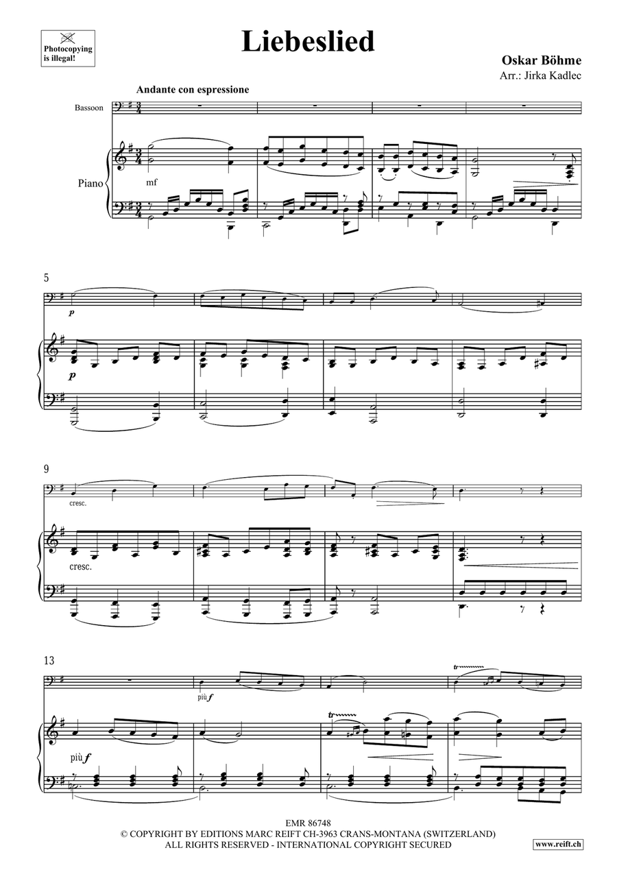 Liebeslied by Oskar Bohme Bassoon Solo - Sheet Music page 3