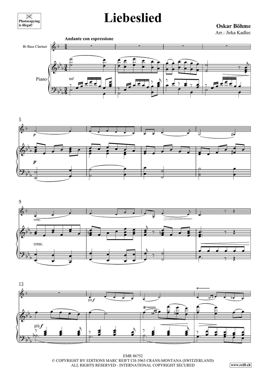 Liebeslied by Oskar Bohme Bass Clarinet - Sheet Music page 3