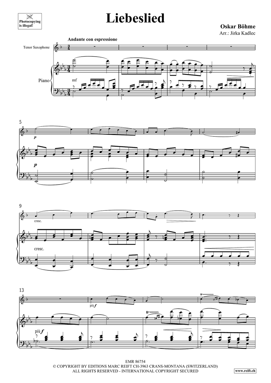 Liebeslied by Oskar Bohme Tenor Saxophone - Sheet Music page 3