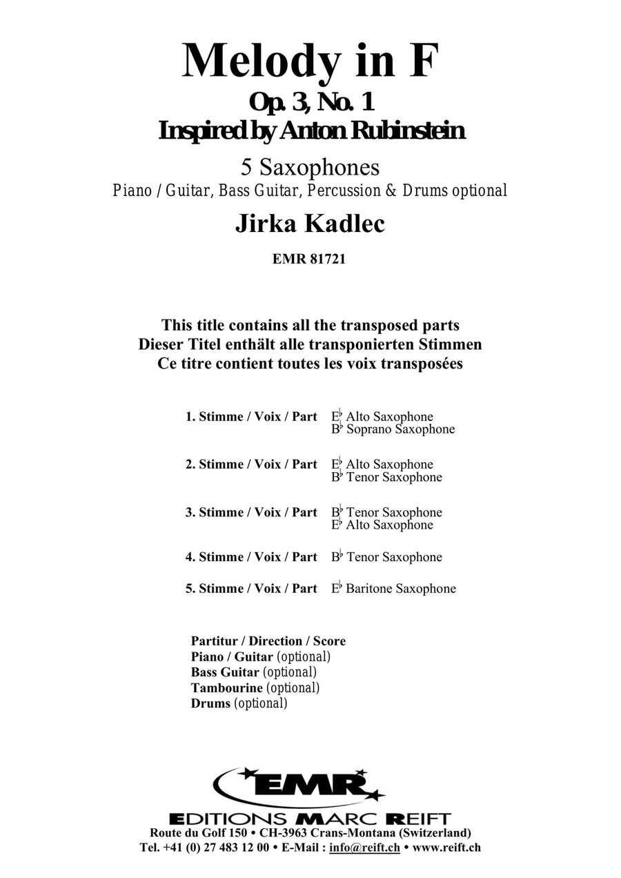 Melody in F Melody in F Saxophone Quintet scores gallery preview page 2
