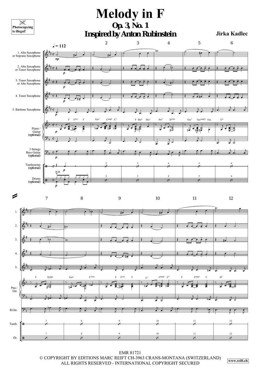 Melody in F Melody in F Saxophone Quintet scores gallery preview page 4