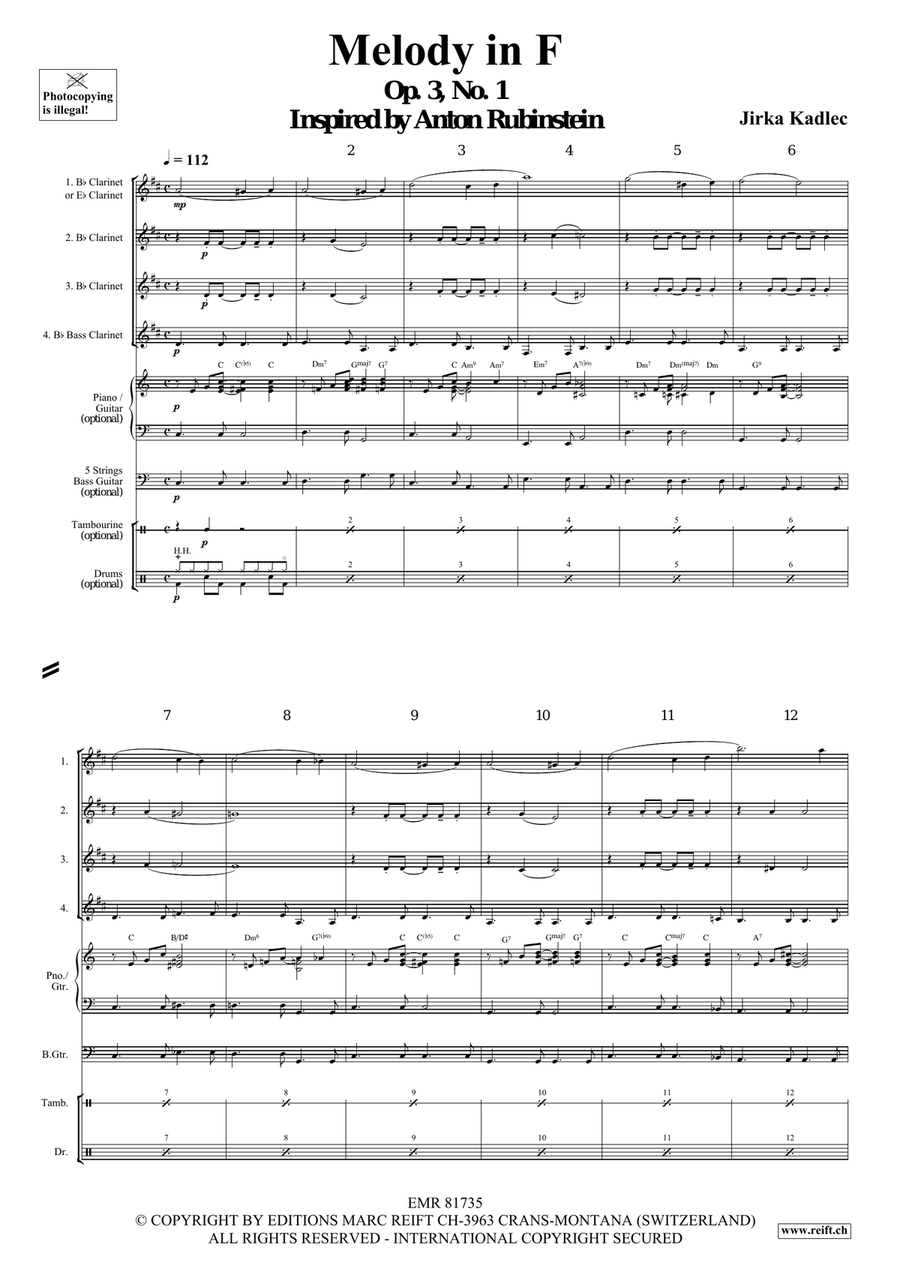Melody in F Melody in F Clarinet Quartet scores gallery preview page 4
