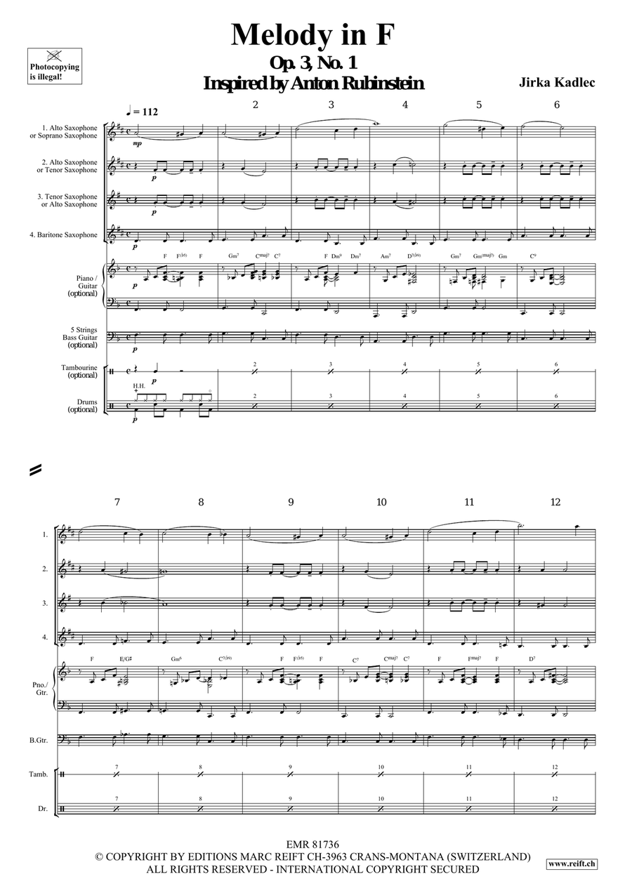 Melody in F Melody in F Saxophone Quartet scores gallery preview page 4