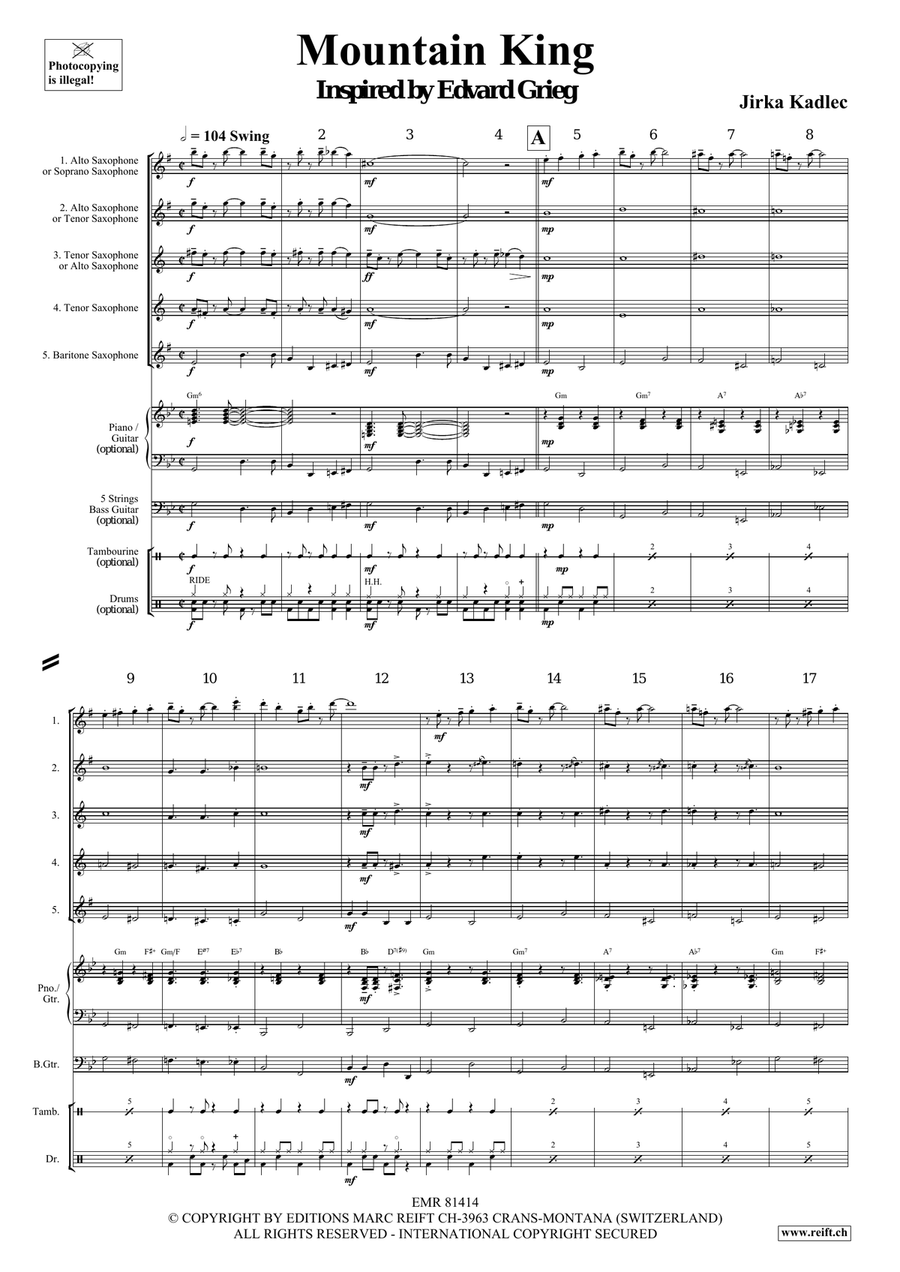 Mountain King Mountain King Saxophone Quintet scores gallery preview page 4