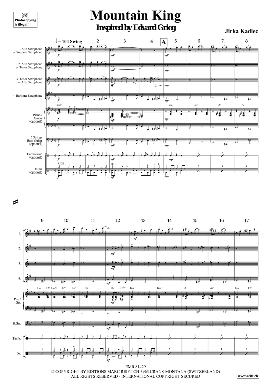 Mountain King Mountain King Saxophone Quartet scores gallery preview page 4