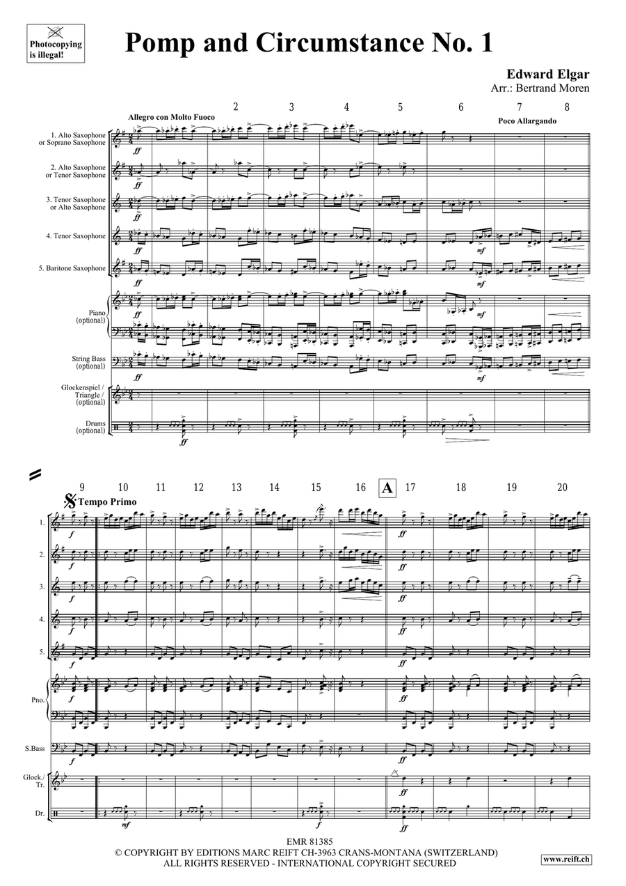 Pomp and Circumstance No. 1 Saxophone Quintet scores gallery preview page 4