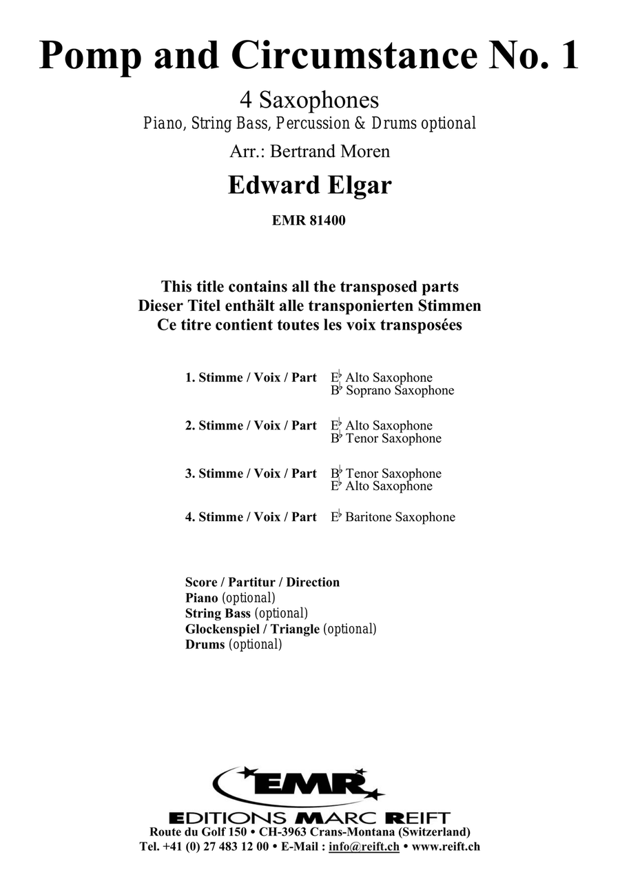 Pomp and Circumstance No. 1 Saxophone Quartet scores gallery preview page 2