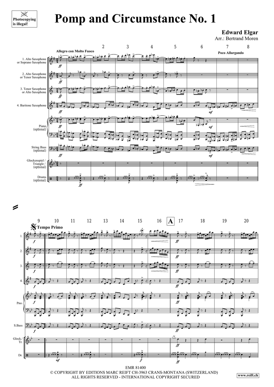 Pomp and Circumstance No. 1 Saxophone Quartet scores gallery preview page 3
